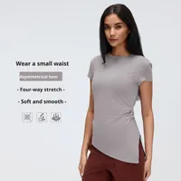 Camiseta Deportiva de Verano para Mujer, Elástica, Ajustada, Transpirable, para Yoga, Running y Fitness, de Manga Corta, en Rayón y Spandex