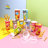 Gobelet en plastique avec logo personnalisé IML de 200 ml avec joint en papier d'aluminium Bâton de biscuit et emballage de chocolat à tartiner Tasse en PP avec plat