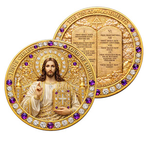 Herdenkingsmunt met Jezus Christus motief, metaal, religieus thema, decoratie, souvenir, kunst, verzamelstuk, cadeau - Product Image 1