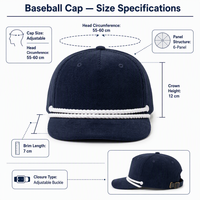 Gorra de Béisbol Premium al por Mayor, Personalizada con Bordado, de Pana Vintage, de 5 Paneles, Sin Estructura, con Cierre a Presión Plano, con Doble Ribete Blanco, Estilo Deportivo