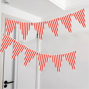 Customizable Golden Classic Red White Stripe Party <b>Banner</b> Triangle Flag Set Paper Festival Decoration - Product Image 1