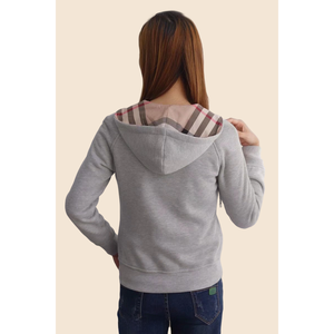 高品質英国スタイルクロスボーダー女性フード付きスウェットシャツフルカーディガンジッパー刺繍ロゴカスタマイズ可能 - Product Image 3