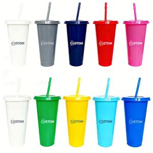 Gobelet à paillettes à paroi simple de 24 oz, personnalisé, écologique, réutilisable, en plastique, pour café froid à emporter, avec couvercle et paille - Product Image 3