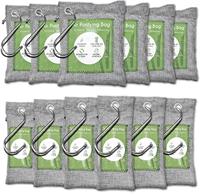 Lot de 12 Sachets de Charbon de Bambou Désodorisant pour Voiture Déshumidificateur Absorbeur d'Odeurs Naturel Purificateur d'Air Désodorisant pour Animaux et Armoires