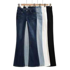 Pantalon évasé en <span class=keywords><strong>jean</strong></span> bleu foncé sexy pour femme, style rétro Y2K, coupe ajustée, taille basse, longueur au sol, 3695 - Product Image 1