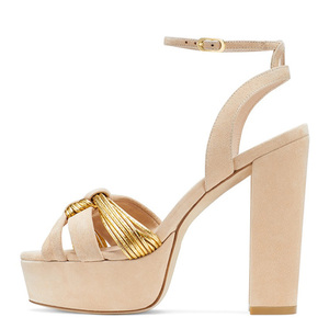 Large Size 46 <b>Open</b> <b>Toe</b> High Chunky <b>Heels</b> Women Mixed Colors Knotted Sandals Thick <b>Platform</b> Women's Summer Suede Pumps - Product Image 2