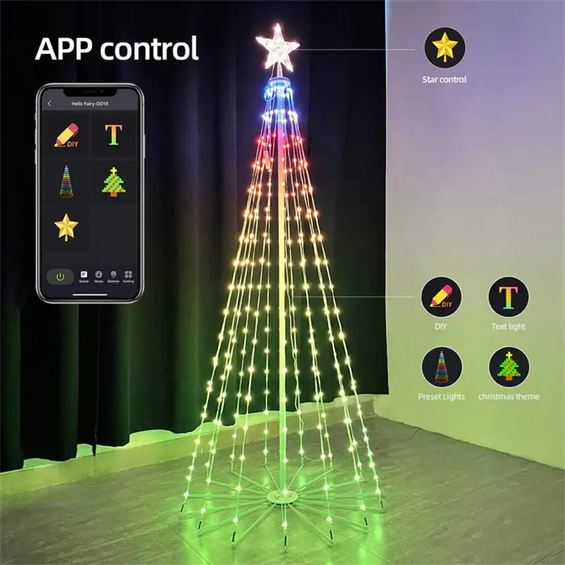 Lampu pohon kerucut kontrol titik ajaib, lampu Natal kontrol cerdas dekorasi dalam dan luar ruangan