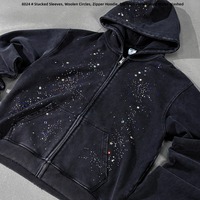 Nouveau pull rétro américain délavé et vieilli à capuche