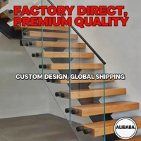 Escalier flottant droit moderne en bois massif de 80 mm pour intérieur, avec monopoutre, de fabrication industrielle