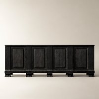 Buffet de luxe en chêne noir massif à 4 portes, avec panneaux cannelés, pour salle à manger d'hôtel ou rangement domestique