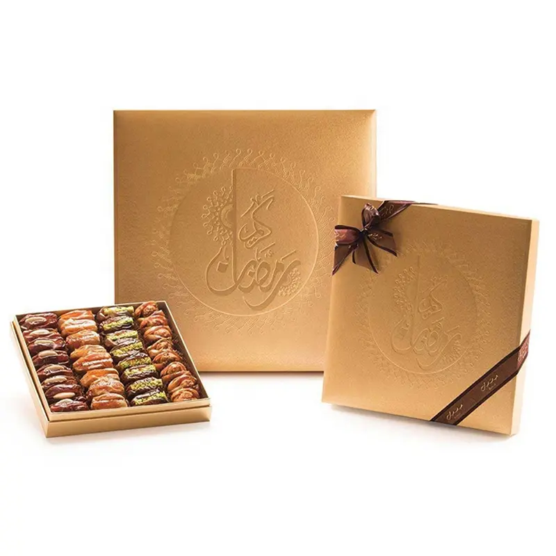 Custom Reasonable Price Gold Paper Box For Ramadan Sweet Candy Chocolate Dates Packaging Gift Box