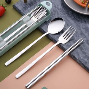 304 Stainless Steel 2/3 Pcs <b>Box</b> Travel Camping Spoon Fork Chopsticks Tableware Student Portable Cutlery Set - Product Image 4