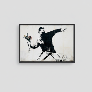 Elegant Banksy Flowers Graffiti Art Printed <b>Canvas</b> Wall Decor,BLACK <b>FRAMED</b> <b>CANVAS</b> - Product Image 2