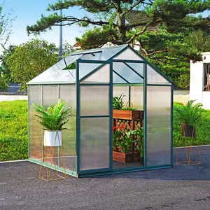 Popular Walk In impermeable policarbonato marco de aluminio jardín invernadero de aluminio con Base de acero para semillas de flores