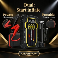 Démarreur de batterie de voiture avec compresseur d'air - Batterie externe d'urgence 12V pour démarrage et gonflage