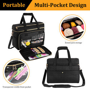 Sac à tricoter et à crocheter de grande capacité avec poignée et bandoulière - Organisateur de rangement pour fils multi-poches pour aiguilles, crochets et fournitures - Product Image 3