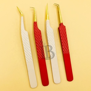 Meilleures ventes : Pince à épiler pour extensions de cils en vison, en acier inoxydable durable, avec logo, offre prix de gros, pointe dorée, prise en main ferme - Product Image 2