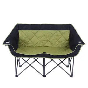 热销时尚户外野营椅双座带扶手和杯架可折叠设计