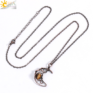 CSJA grosir buatan tangan kawat tembaga dibungkus batu alam bulat manik batu permata kristal bulan sabit kalung perhiasan wanita H170 - Product Image 6