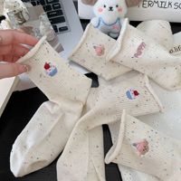 Chaussettes pour femmes à bord roulé printemps-été - Style fin en maille - Chaussettes mi-mollet à motifs de dessins animés - Chaussettes en coton de haute qualité