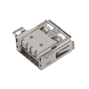 Conector USB 2.0 Tipo-A Hembra en Ángulo Recto SMT, 4 Pines con Aislante Beige, Terminales de Crimpado, Orejetas de Montaje y Postes de Posicionamiento - Product Image 3