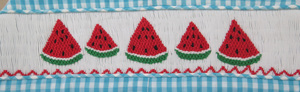 Robes smockées pour bébé fille, manches volantées, motif pastèque bleu, gingham, faites à la main avec broderie décorative pour enfants - Product Image 3