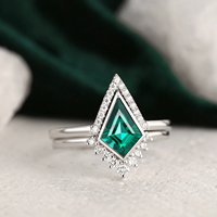 Bagues de mariage en argent sterling 925 en forme de V, ensemble de bagues de fiançailles en forme de cerf-volant avec émeraude verte de laboratoire et zircon cubique