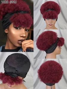 Pas cher Court Coupe Pixie Bouclés Brésiliens Remy Cheveux Perruques pour les Femmes Full Machine Made avec Non Transparent Dentelle Colorée Headbang Perruque - Product Image 5