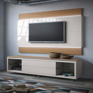 Laca blanca moderna de alto brillo con estantes de madera de cerezo soporte de <span class=keywords><strong>TV</strong></span> - Product Image 6