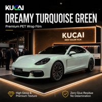 Film adhésif pour voiture KUCAI Glossy Crystal 1,52*17m, vert turquoise rêveur, amovible, en PET, pour la mise en valeur des véhicules