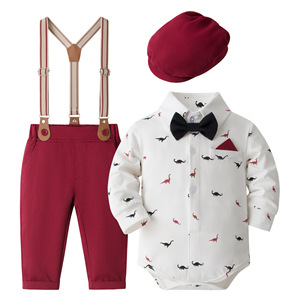 Nuovo Completo <span class=keywords><strong>Elegante</strong></span> per il Primo Compleanno del Bambino: Tutina a Maniche Lunghe con Bretelle e Cappello - Product Image 1