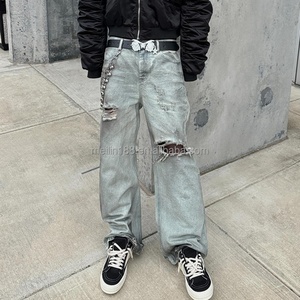 Jeans Factory Custom High Quality Distressed Denim Pants Vintage Acid Wash Baggy Jeans Hommes - Product Image 1
