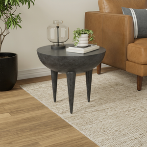 Mesa de Centro Redonda de Metal Moderna y Elegante con Patas Cónicas, Acabado Gris Oscuro, Muebles para Sala de Estar - Product Image 1