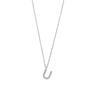 Collana con Ciondolo a Forma di Lettera U con Diamante, Catena in Acciaio Inossidabile 6 6 Acero - Product Image 2