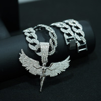 Pendentif Déesse Ange en Argent Plaqué Or et Chaîne à Maillons Cubains Collier Bijoux Fantaisie Hip Hop