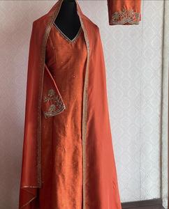 Designer Chanderi Silk <b>Kurta</b> and Pant Set with Georgette Dupatta Aari Work Zardozi Embroidery Kadana Beads and Zari Work Premium - Product Image 1