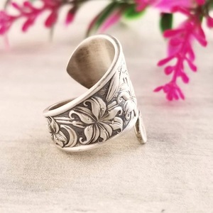 Anello con fiore in argento H290, stile bohémien, regalo unisex, anelli alla moda senza pietre né incastonature - Product Image 4