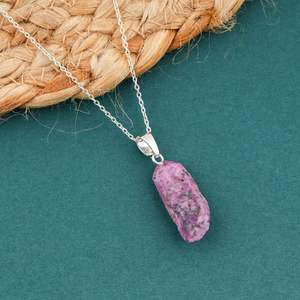 Gemkora Pink <b>Ruby</b> Pendant <b>Necklace</b> Natural Raw Crystal Rough Gemstone Energy Healing Stone Daily Wear Trendy - Product Image 2