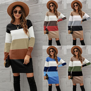 Vestidos <span class=keywords><strong>de</strong></span> invierno YiXin para mujer <span class=keywords><strong>2022</strong></span> cuello redondo Patchwork vestidos <span class=keywords><strong>de</strong></span> invierno <span class=keywords><strong>de</strong></span> punto para mujer moda suéter largo vestido ropa <span class=keywords><strong>de</strong></span> mujer - Product Image 1