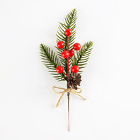 Ranting Kerucut Pinus Buatan Warna Merah Berry, Jarum Salju, Dekorasi Natal Pabrik, Dekorasi Natal Liburan