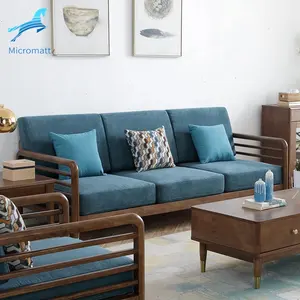 Mebel Ruang Tamu 3 Dudukan Sofa Kayu Solid, Furniture Ruang Tamu Warna Coklat Dapat Disesuaikan Gaya Jepang Grosir