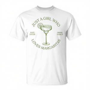 Camiseta Just A Girl Who Loves Margaritas, cuello redondo blanco, unisex, talla para adultos S M L XL XXL - Product Image 2