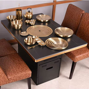 Table de barbecue rectangulaire pour <span class=keywords><strong>restaurant</strong></span> intérieur coréen, motif personnalisé, brochettes coréennes, table de barbecue coréen, table à fondue - Product Image 1