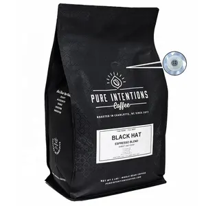 At Pack Eco-Vriendelijke 12Oz 340G Platte Bodem Zwarte Koffieverpakkingen Met Klep En Rits Op Maat Gemaakt Koffiepakket