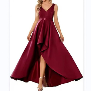2023 Women's Red Retro Women v Neck Empire Waist Party Evening <strong>Dress</strong> Sleeveless a Line Hemline <strong>Floaty</strong> Train Evening <strong>Dress</strong> - Product Image 1