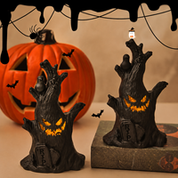 JUNYI Plastik Halloween-Deko Kürbis LED Flammenlose Kerze Geisterbaumstumpf Ornament Grimasen-Gesicht Festliche Dekoration