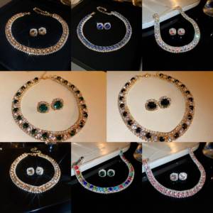 Ensemble de bijoux luxueux pour femmes - collier en diamants avec boucles d'oreilles en diamants - accessoires en gros - Product Image 6