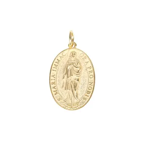A1961 Religious Christian Jewelry 925 Sterling Silver Maria Immac Ora Pro Nobis Medallion Coin Pendant