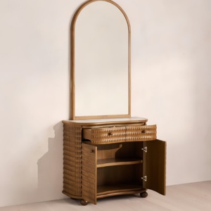 Table de toilette vintage en bois massif sculpté à la main, écologique, avec miroir et grand espace de rangement, style moderne - Product Image 3