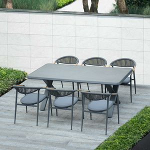 Outdoor Nordic Aluminum Alloy Telescopic <b>Dining</b> Table and Chair Set for 6 Garden Balcony Patio Use - Product Image 3